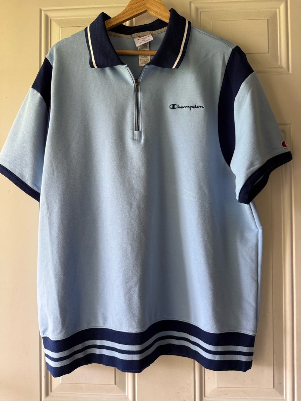 🎯50% OFF! NWOT Champion Men’s Retro Light Blue Polo Zip Shirt